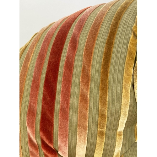 160 - ARMCHAIR, Victorian walnut with newly upholstered Osborne and Little polychrome striped cut velvet w... 