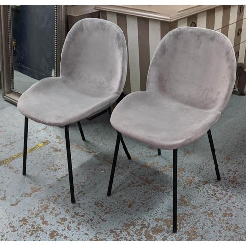 350 - BEETLE STYLE DINING CHAIRS, a set of six, light grey velvet upholstered, 530cm W x 560cm D x 815cm. ... 