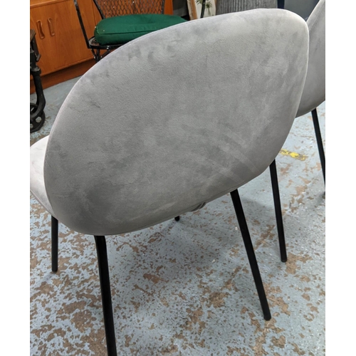 350 - BEETLE STYLE DINING CHAIRS, a set of six, light grey velvet upholstered, 530cm W x 560cm D x 815cm. ... 