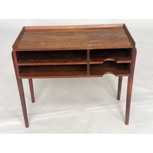 346 - LOW TABLE, 1970's rosewood, with galleried top and open shallow filing shelves, 72cm x 33cm x 62cm H... 