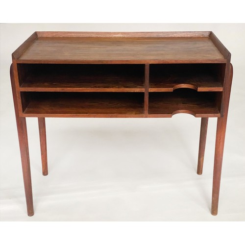 346 - LOW TABLE, 1970's rosewood, with galleried top and open shallow filing shelves, 72cm x 33cm x 62cm H... 