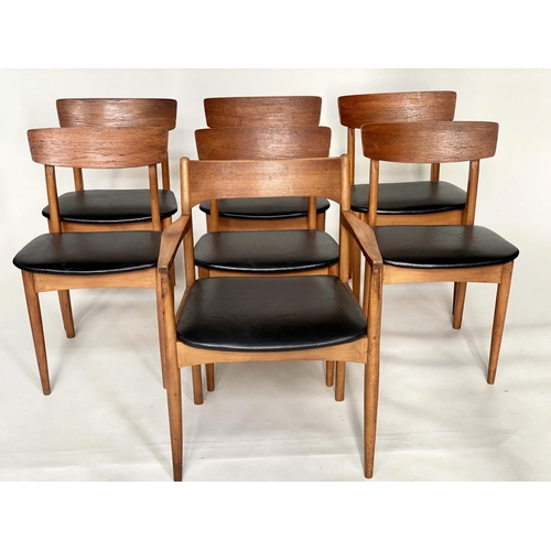 348 - DINING CHAIRS, 78cm H 53cm W x 45cm D, a matched set of seven, 1970's teak, Danish style, with black... 