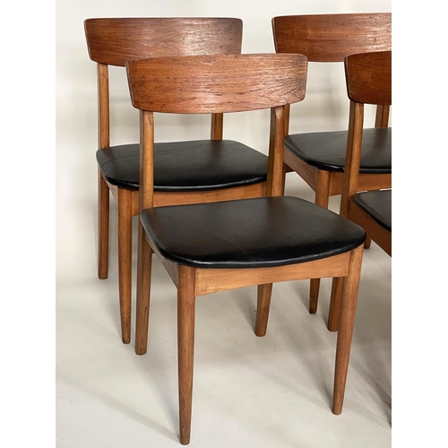 348 - DINING CHAIRS, 78cm H 53cm W x 45cm D, a matched set of seven, 1970's teak, Danish style, with black... 