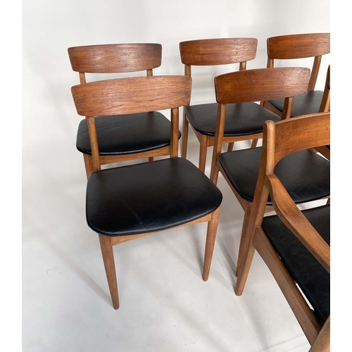 348 - DINING CHAIRS, 78cm H 53cm W x 45cm D, a matched set of seven, 1970's teak, Danish style, with black... 