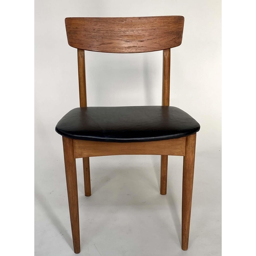 348 - DINING CHAIRS, 78cm H 53cm W x 45cm D, a matched set of seven, 1970's teak, Danish style, with black... 