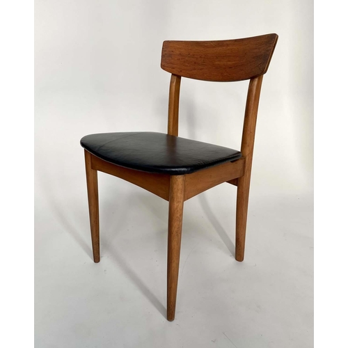 348 - DINING CHAIRS, 78cm H 53cm W x 45cm D, a matched set of seven, 1970's teak, Danish style, with black... 