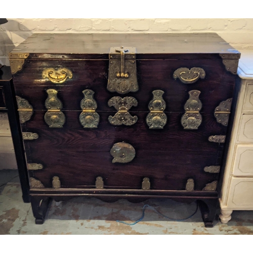 165 - DOWRY CHEST, 107cm W x 47cm D x 107cm H, late 19th century Korean, fir wood with decorative brass de... 