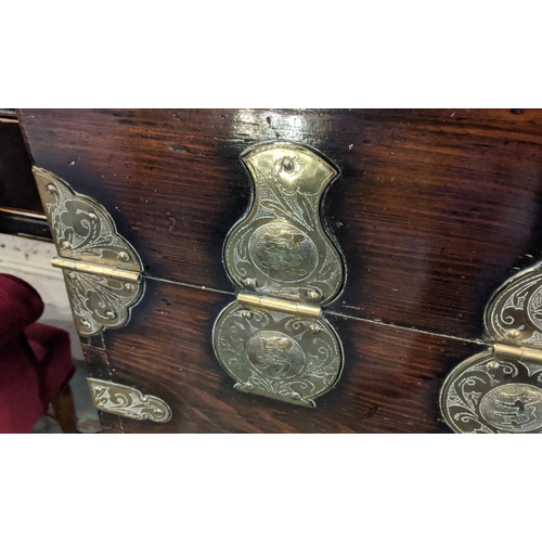 165 - DOWRY CHEST, 107cm W x 47cm D x 107cm H, late 19th century Korean, fir wood with decorative brass de... 