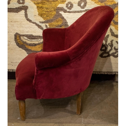 118 - BERGERE, 81cm H x 78cm, beechwood and dark red corduroy.