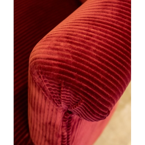 118 - BERGERE, 81cm H x 78cm, beechwood and dark red corduroy.