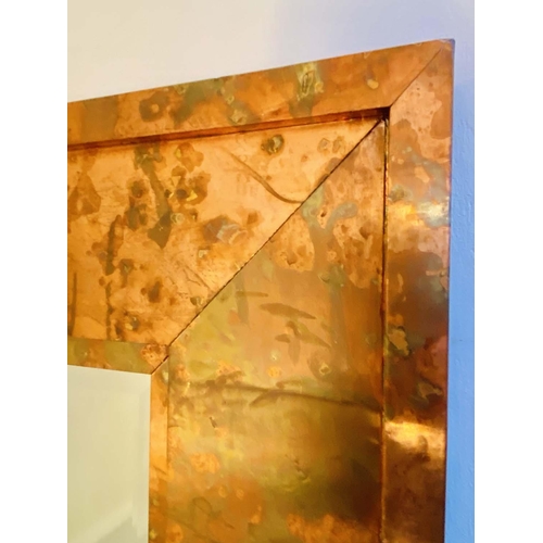 342 - WALL MIRROR, 1970s Italian style, coppered frame, 180cm high, 91cm wide.