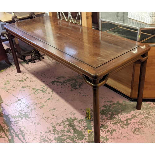 162 - CENTRE TABLE, 72cm D x 78cm H x 190cm L, 20th century Chinese padoukwood.