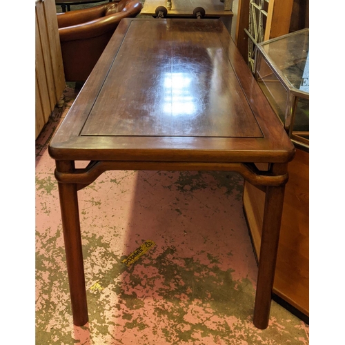 162 - CENTRE TABLE, 72cm D x 78cm H x 190cm L, 20th century Chinese padoukwood.