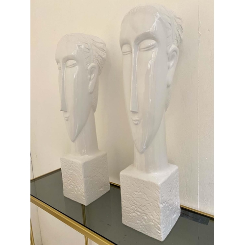 359 - CONTEMPORARY SCHOOL, untitled sculptural busts, a pair, glazed ceramic, 50cm H x 14cm w X 15cm D. (2... 