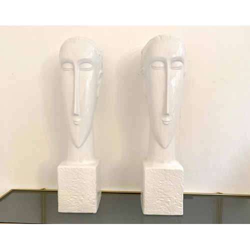 359 - CONTEMPORARY SCHOOL, untitled sculptural busts, a pair, glazed ceramic, 50cm H x 14cm w X 15cm D. (2... 