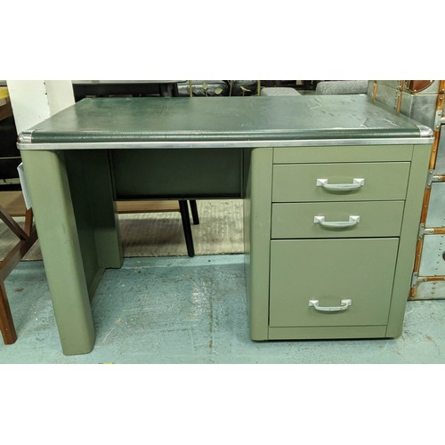 327 - DESK, 61cm x 106cm x 69cm, vintage 20th century painted metal, vinyl top.