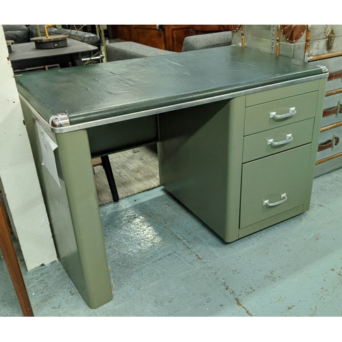 327 - DESK, 61cm x 106cm x 69cm, vintage 20th century painted metal, vinyl top.