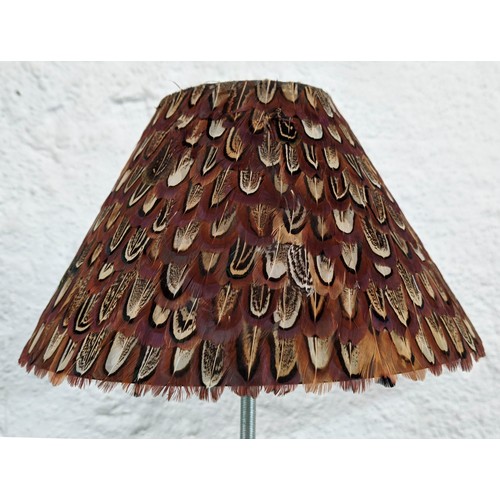 328 - TABLE LAMPS, a pair, 42cm H, made from vintage novels, with pheasant feather shades. (2)