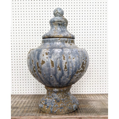 330 - JAR WITH COVER, 59cm H, aged glazed ceramic.