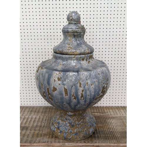 330 - JAR WITH COVER, 59cm H, aged glazed ceramic.