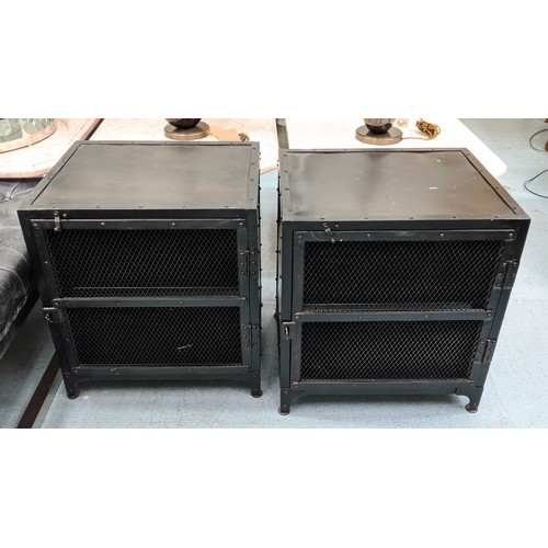 332 - SIDE CABINETS, a pair, 45cm x 55cm x 61cm, industrial style design, black painted metal. (2)