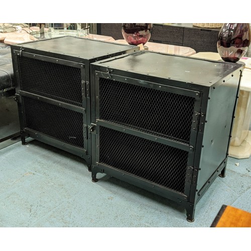 332 - SIDE CABINETS, a pair, 45cm x 55cm x 61cm, industrial style design, black painted metal. (2)