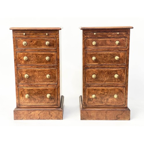 178 - BEDSIDE CHESTS, 73cm H x 40cm W 37cm D, a pair, burr walnut and crossbanded, each with brushing slid... 