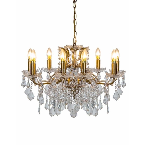 419 - CHANDELIER, 48cm H x 64cm diam., eight branch form, gilt metal, with lead crystal droplets.