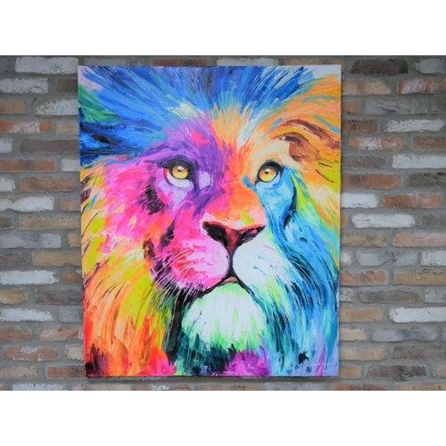 429 - CONTEMPORARY SCHOOL, portrait of a lion, 120cm x 100cm, acrylic on canvas.