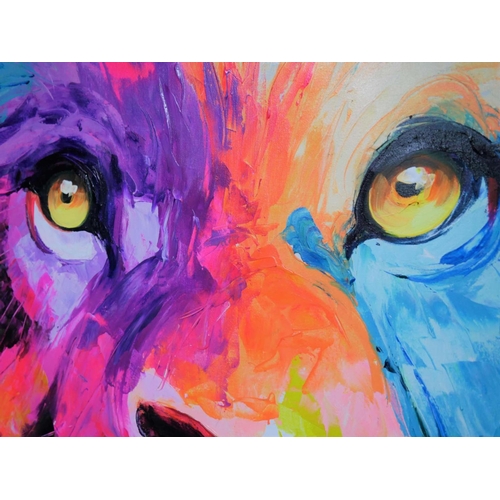 429 - CONTEMPORARY SCHOOL, portrait of a lion, 120cm x 100cm, acrylic on canvas.