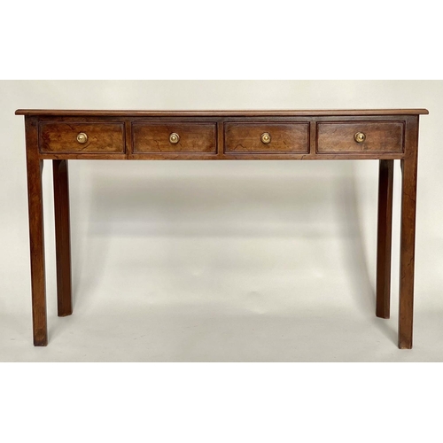 71 - HALL TABLE, George III design rectangular burr walnut and crossbanded with four frieze drawers, 126c... 