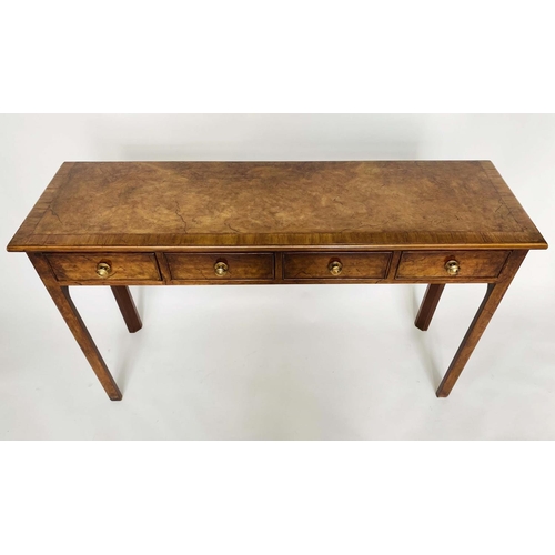 71 - HALL TABLE, George III design rectangular burr walnut and crossbanded with four frieze drawers, 126c... 