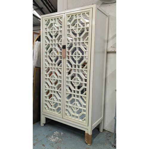 322 - TALL CABINET, 50cm D x 200cm H x 100cm W, Oriental style design, mirrored doors.