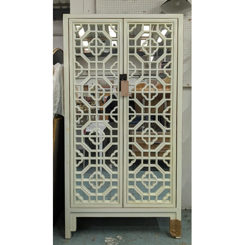 322 - TALL CABINET, 50cm D x 200cm H x 100cm W, Oriental style design, mirrored doors.