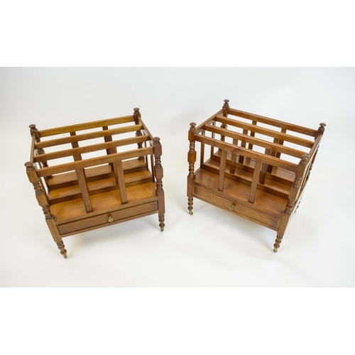111 - CANTERBURY'S, a pair, Regency style mahogany, turned supports with single drawer on brass castors, 4... 