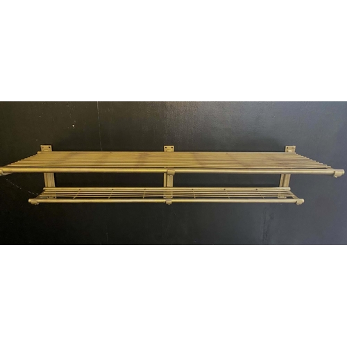 433 - WALL MOUNTING LUGGAGE RACK, 27cm H x 120cm x 35cm, two tier, gilt metal.