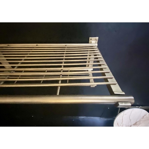 433 - WALL MOUNTING LUGGAGE RACK, 27cm H x 120cm x 35cm, two tier, gilt metal.