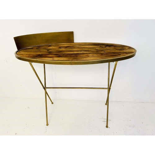 438 - WRITING TABLE, 89cm H x 100cm x 45cm, gilt metal frame and cross sectioned base, scrubbed pine top.