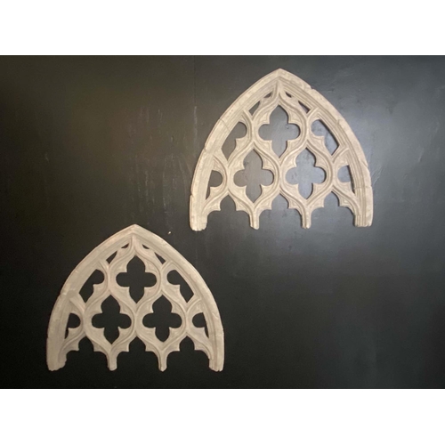 440 - ARCITECTURAL GOTHIC STYLE ARCH WALL RELIEFS, a pair, 80cm H x 68cm, faux stone. (2)