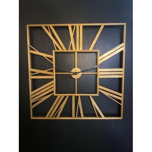 444 - WALL CLOCK, 110cm W, square form, gilt metal.