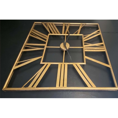 444 - WALL CLOCK, 110cm W, square form, gilt metal.