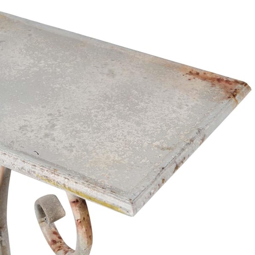 445 - CONSOLE TABLE, 75cm H x 110cm x 35cm, French provincial style, aged painted metal.