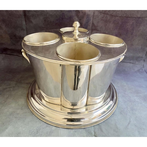 446 - WINE COOLER, 23cm high, 32cm diameter, art deco style, polished metal.