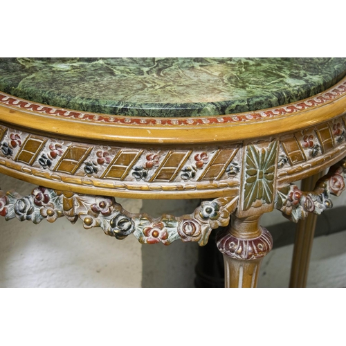 132 - PIER MIRROR AND TABLE, 210cm H x 70cm W x 40cm D, Louis XVI style polychrome decorated with green ma... 