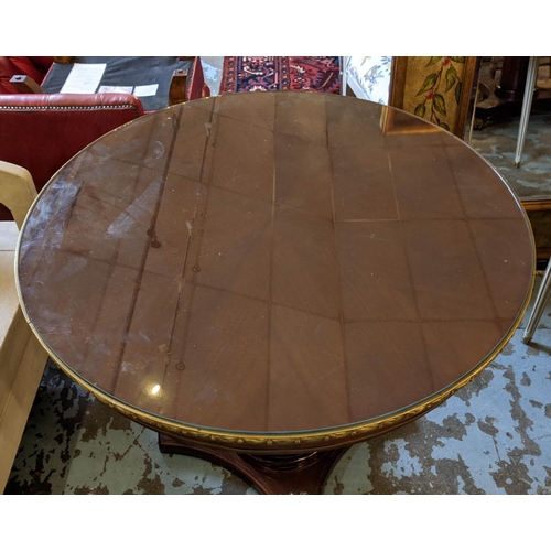 130 - CENTRE TABLE, 91cm x 75cm H, mahogany with gilt mounts.