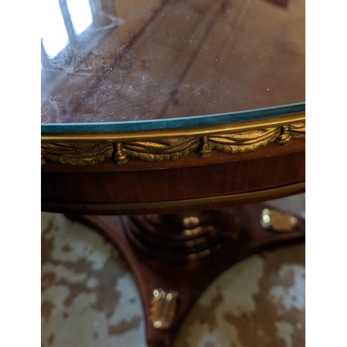 130 - CENTRE TABLE, 91cm x 75cm H, mahogany with gilt mounts.