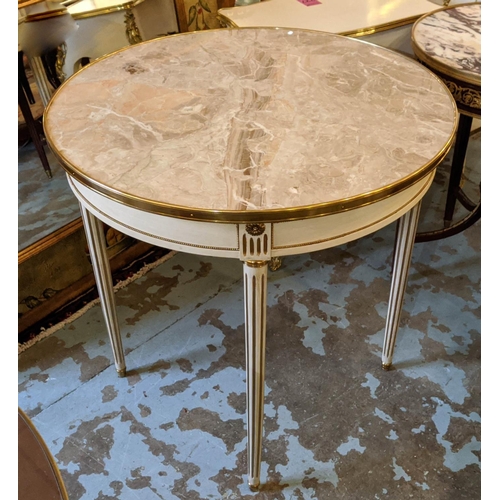 128 - CENTRE TABLE, 81cm x 81cm H, Louis XVI style, the circular marble top on a painted base, with gilt d... 