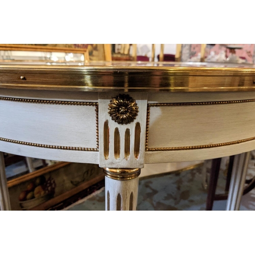 128 - CENTRE TABLE, 81cm x 81cm H, Louis XVI style, the circular marble top on a painted base, with gilt d... 