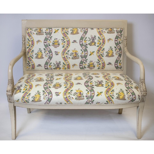 124 - CANAPE, 97cm H x 116cm Empire style painted with Chinoiserie patterned upholstery.