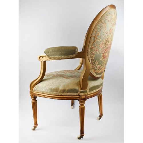 122 - FAUTEUIL, 19th century French, giltwood frame, silk embroidered floral patterned upholstery padded a... 